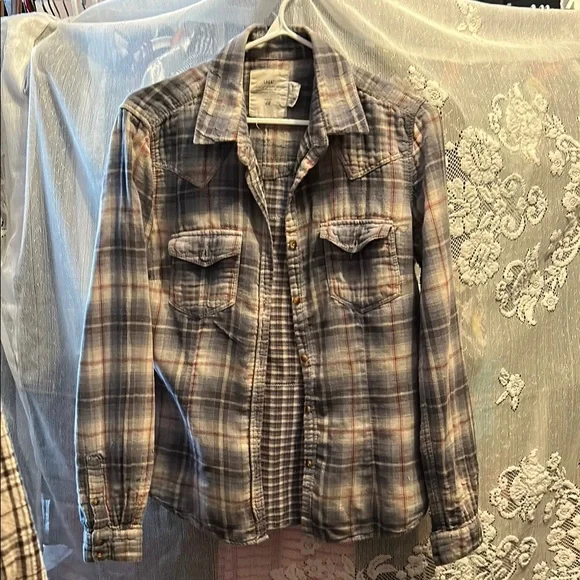 #1129 AC DC Plaid Button-Up Shirt - Picture 3 of 11